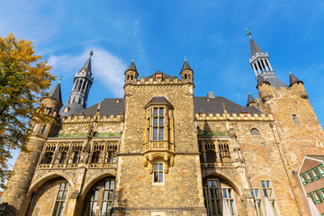 backside of the historical city hall in Aachen, Germany