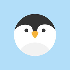 Obraz premium Ładny pingwin okrągły ikona grafiki wektorowej. Pingwin ptak głowa zwierzęcia, ilustracja twarz. Na białym tle na niebieskim tle.