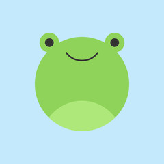Naklejka premium Cute frog round vector graphic icon. Green frog animal head, face illustration. Isolated on blue background.