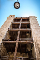 View at Torre dell`Elefante located at Cagliari, Sardinia from below, lantern can be seen as well. Nobody in the scene.