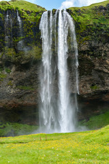 Fototapeta na wymiar Seljalandsfoss waterfall, Iceland - uncrowded front view