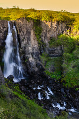 Obraz premium Hundafoss waterfall from above, Iceland in summer, water in motion blur.