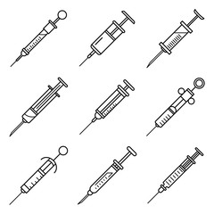 Syringe icon set. Outline set of syringe vector icons for web design isolated on white background