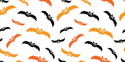 Orange and black Halloween bats seamless pattern. Great for spooky holiday wallpaper, backgrounds, invitations, packaging design projects. Surface pattern design.