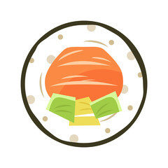 Sushi roll with salmon on white background