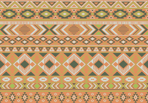Ikat pattern tribal ethnic motifs geometric seamless vector background. Trendy ikat tribal motifs clothing fabric textile print traditional design with triangle and rhombus shapes.