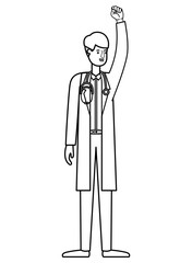 man doctor with hand up avatar character