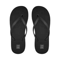 Vector Realistic 3d Black Blank Empty Flip Flop Set Closeup Isolated on White Background. Design Template of Summer Beach Holiday Flip Flops Pair For Advertise, Logo Print, Mockup. Front View