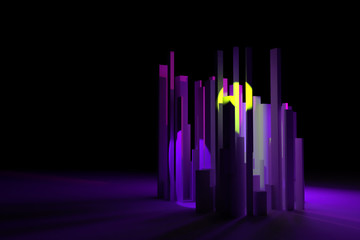 Pillar block or shapre. For graphic design or background, colorful lighting. 3D rendering.