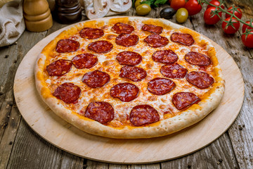 Pepperoni pizza on plate