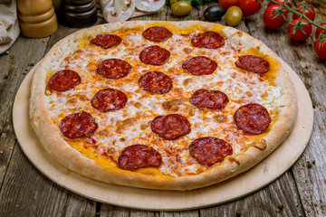Pepperoni pizza on plate