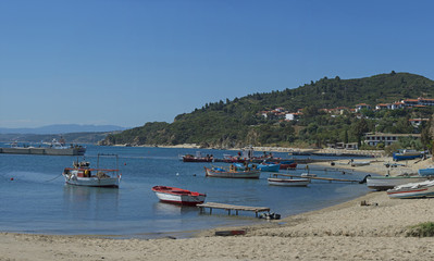 Travelling to Athos - The picturesque panorama of the bay near Ouranoupoli, Greece