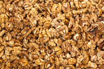 Closeup of big shelled walnuts pile