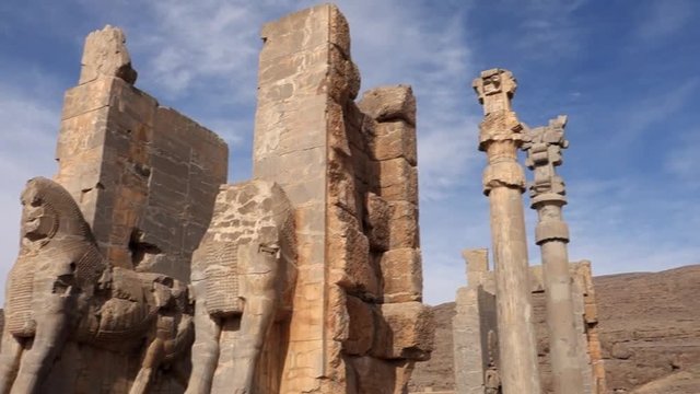 Gate of All Nations also known as the Gate of Xerxes, located in the ruins of the ancient city of Persepolis, Iran.