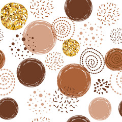 Fototapety  Kawa wzór streszczenie wektor bezszwowe brązowy wzór z ręcznie rysowane okrągłe elementy