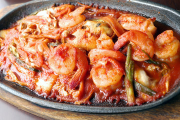 Seafood fried kimchi.