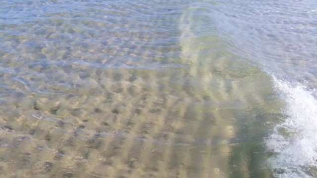 Pristine shallow ocean water, gentle waves and beautiful sand ripples. Liseleje Beach by the Tisvilde forest and coastal area on the Danish island of Zealand. An early serene spring morning.