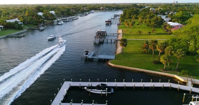 Aerial Footage of the Intracoastal Waterway in Juno Beach, Florida