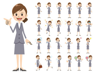 Business women charactor set. Various poses and emotions.