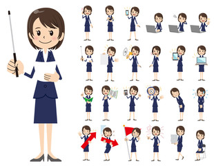 Business women charactor set. Presenting in various action.