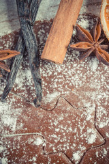 Vintage photo, Dough for Christmas cookies, spice and ingredient for baking