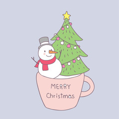 Cartoon cute Christmas day in cup vector.