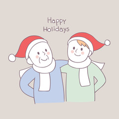 Cartoon cute Christmas family dad and son vector.