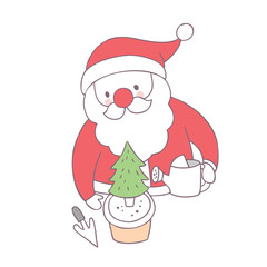 Cartoon cute Christmas Santa Claus plant Christmas tree vector.