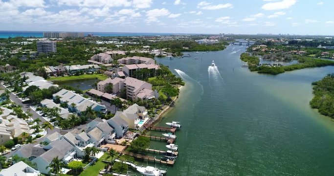 Aerial Footage of the Intracoastal Waterway in Juno Beach, Florida