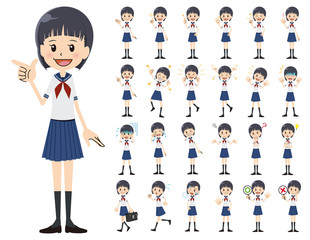 Schoolgirl charactor set. Various poses and emotions.