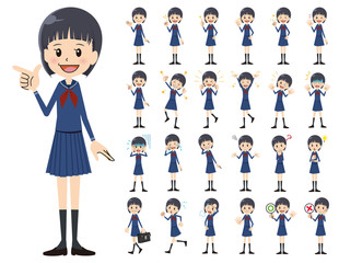 Schoolgirl charactor set. Various poses and emotions.