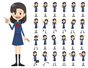 Schoolgirl charactor set. Various poses and emotions.