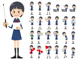 Schoolgirl charactor set. Presenting in various action.