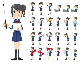 Schoolgirl charactor set. Presenting in various action.