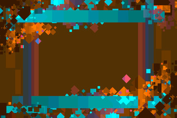 Graphic Design Background. Colorful Confetti Frame with Copy Space. Brown, Cyan, and Orange.