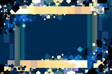 Graphic Design Background. Colorful Confetti Frame with Copy Space. Blue, Yellow, and Gold.