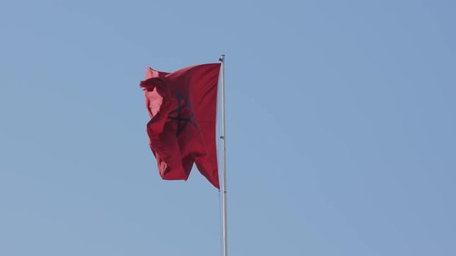Morocco Flag. Slowmotion. 4K