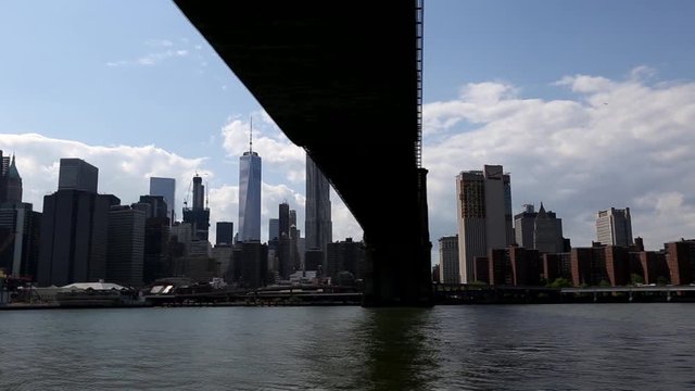Under the bridge in new york city from a ship recorded in 2016 with a canon 6d