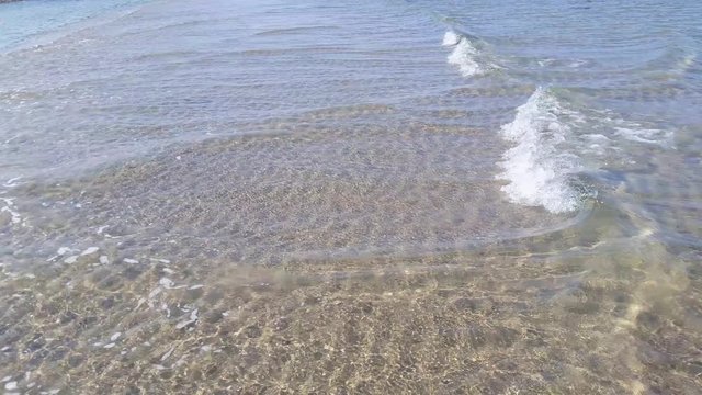 Pristine shallow water with gentle waves and ripples on the ocean floor. An early spring morning. Liseleje Beach by the Tisvilde forest and coastal area on the Danish island of Zealand.