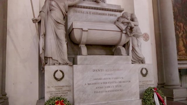 Establishing shot of Dante Alighieri's empty Tomb in Florence