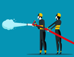 Firefighting. Fireman with rescue equipment situations isolated. Concept labor vector illustration, Career, labor character.