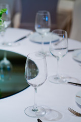 empty glasses wine in restaurant, glass water, campaign glass