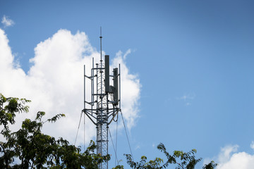 telecommunications tower with blue sky