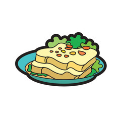 colorful plate with bread slices isolated on white background