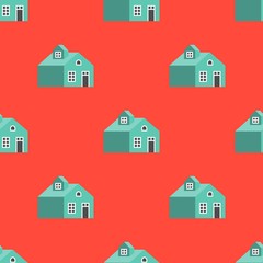 seamless pattern of house isolated on red background with clipping mask