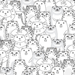 tigers and cats cartoon seamless pattern