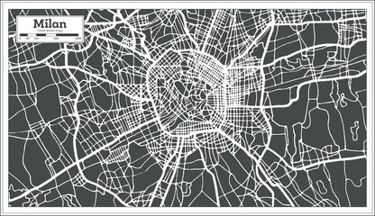 Milan Italy City Map in Retro Style. Outline Map.