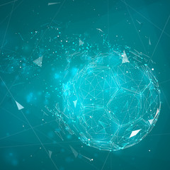 soccer ball in a modern abstract style. breaks up and flies crashing the background.