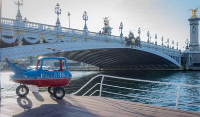 Paris, France - 10 13 2018: The Alexander III bridge and the plane peanuts