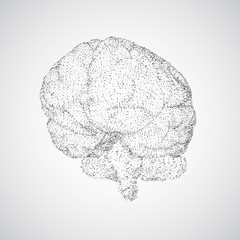 3D vector cyber brain. neural network mega-data processing, template interface design on a white background.